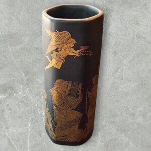 KE-Handmade, Grecian 6 in Vase, Matte Black & 24K Gold, Greek Mythology Inspired